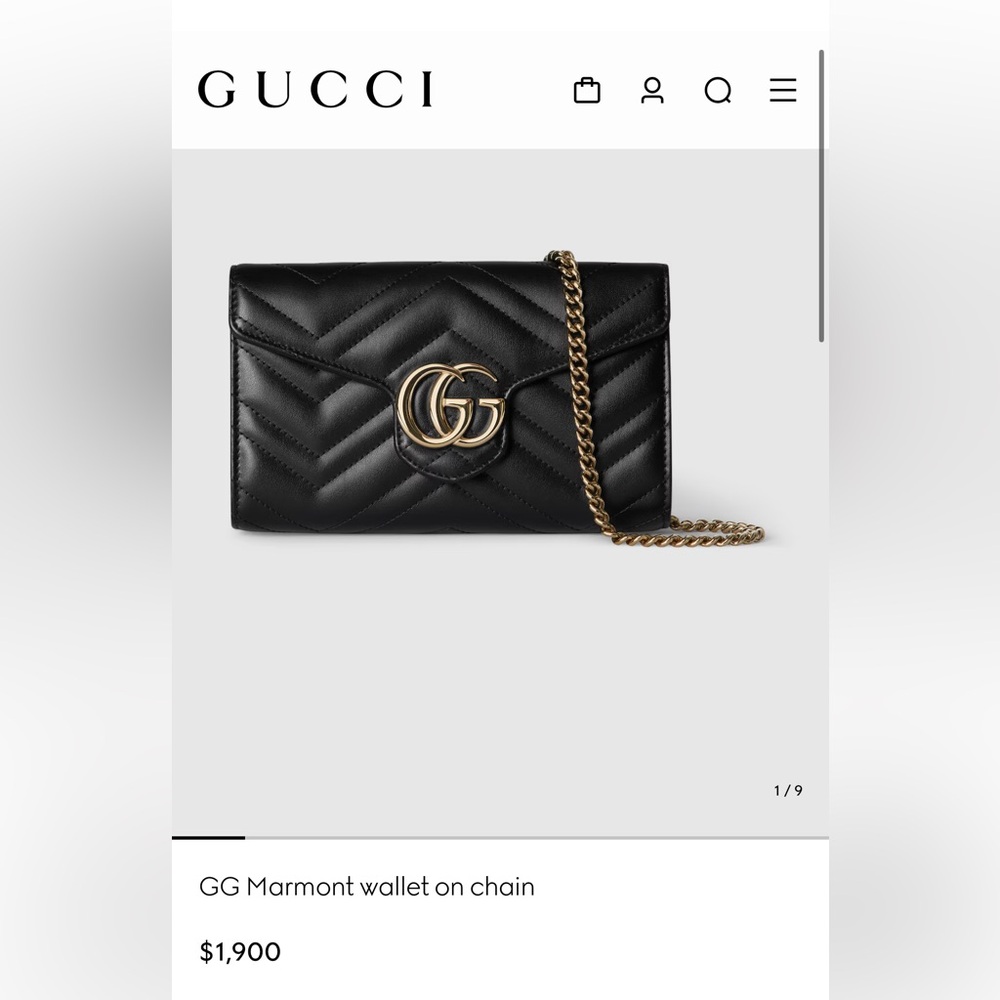 Gucci Black GG Marmont Chain Wallet